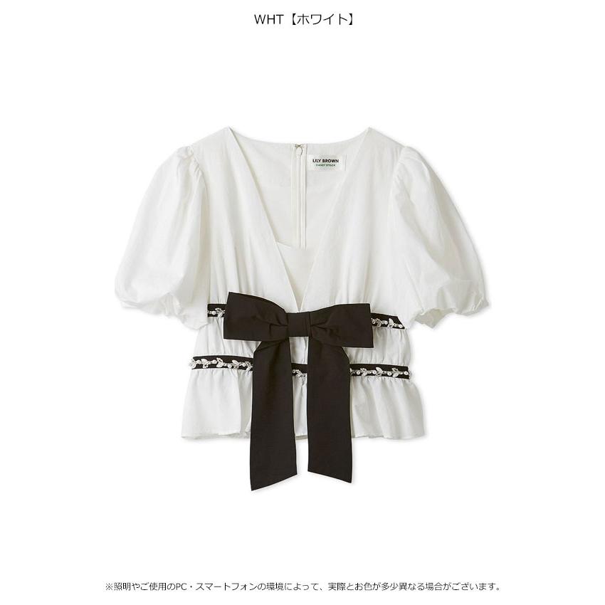 新作10%OFF リリーブラウン LILY BROWN トップス 26春夏 [L.B CANDY STOCK]ペプラムリボントップス 半袖 ミニ丈 リボン lwft262844の画像