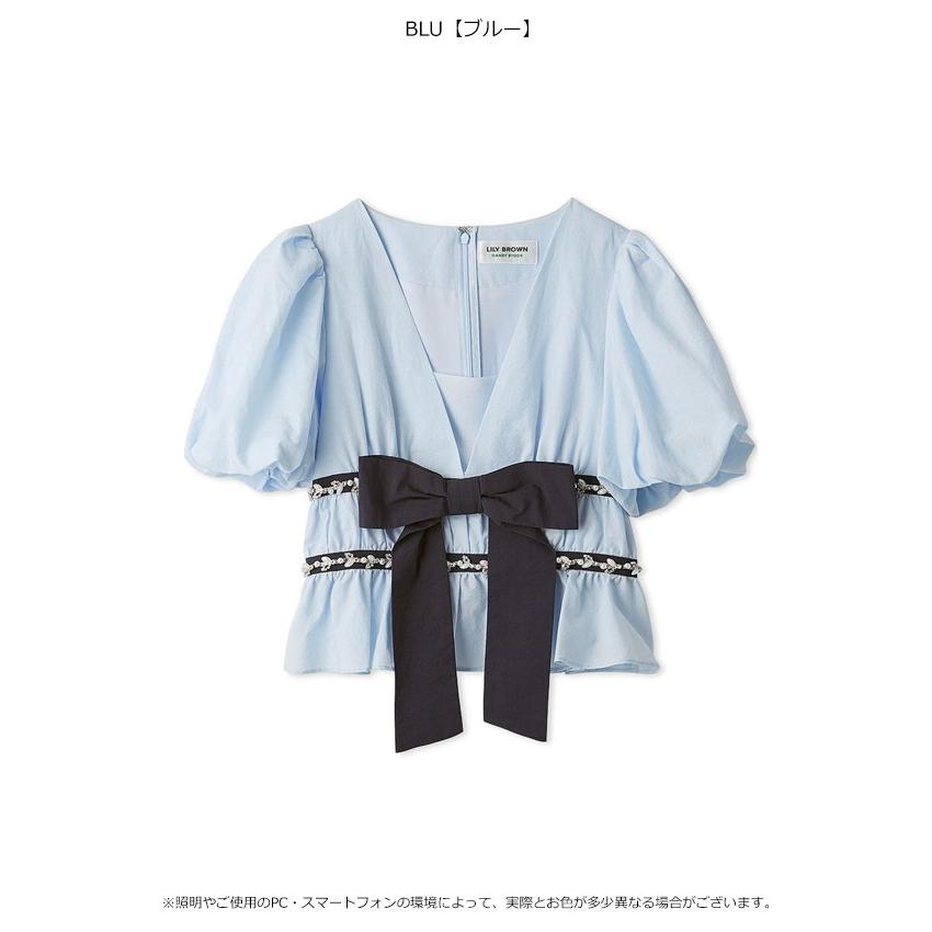 新作10%OFF リリーブラウン LILY BROWN トップス 26春夏 [L.B CANDY STOCK]ペプラムリボントップス 半袖 ミニ丈 リボン lwft262844の画像