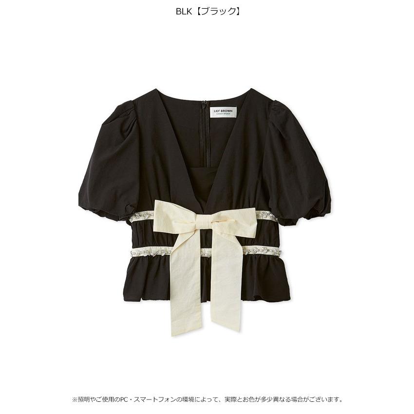新作10%OFF リリーブラウン LILY BROWN トップス 26春夏 [L.B CANDY STOCK]ペプラムリボントップス 半袖 ミニ丈 リボン lwft262844の画像