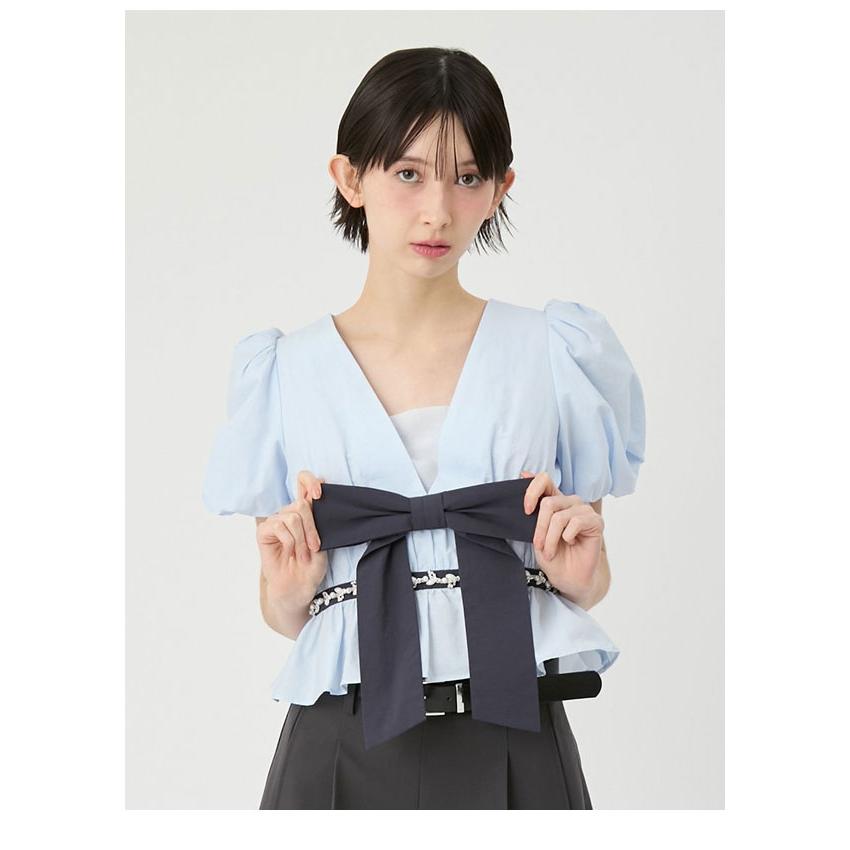新作10%OFF リリーブラウン LILY BROWN トップス 26春夏 [L.B CANDY STOCK]ペプラムリボントップス 半袖 ミニ丈 リボン lwft262844の画像