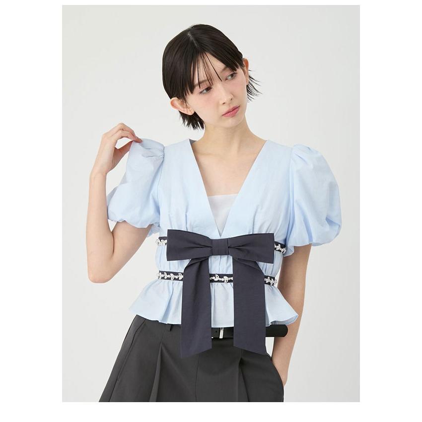 新作10%OFF リリーブラウン LILY BROWN トップス 26春夏 [L.B CANDY STOCK]ペプラムリボントップス 半袖 ミニ丈 リボン lwft262844の画像