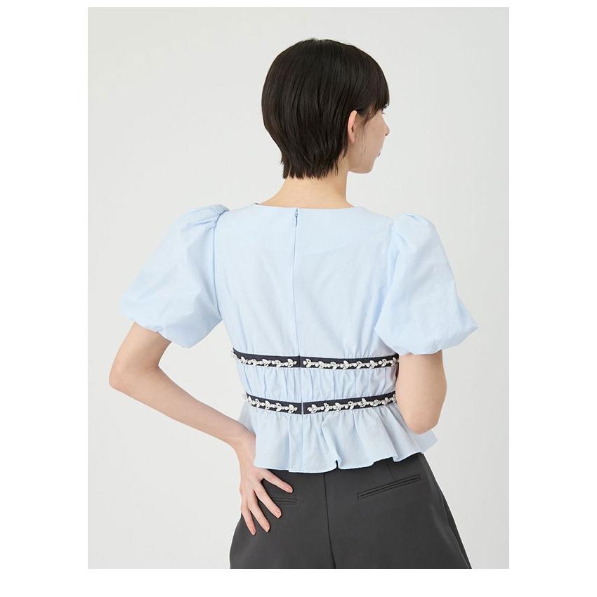新作10%OFF リリーブラウン LILY BROWN トップス 26春夏 [L.B CANDY STOCK]ペプラムリボントップス 半袖 ミニ丈 リボン lwft262844の画像