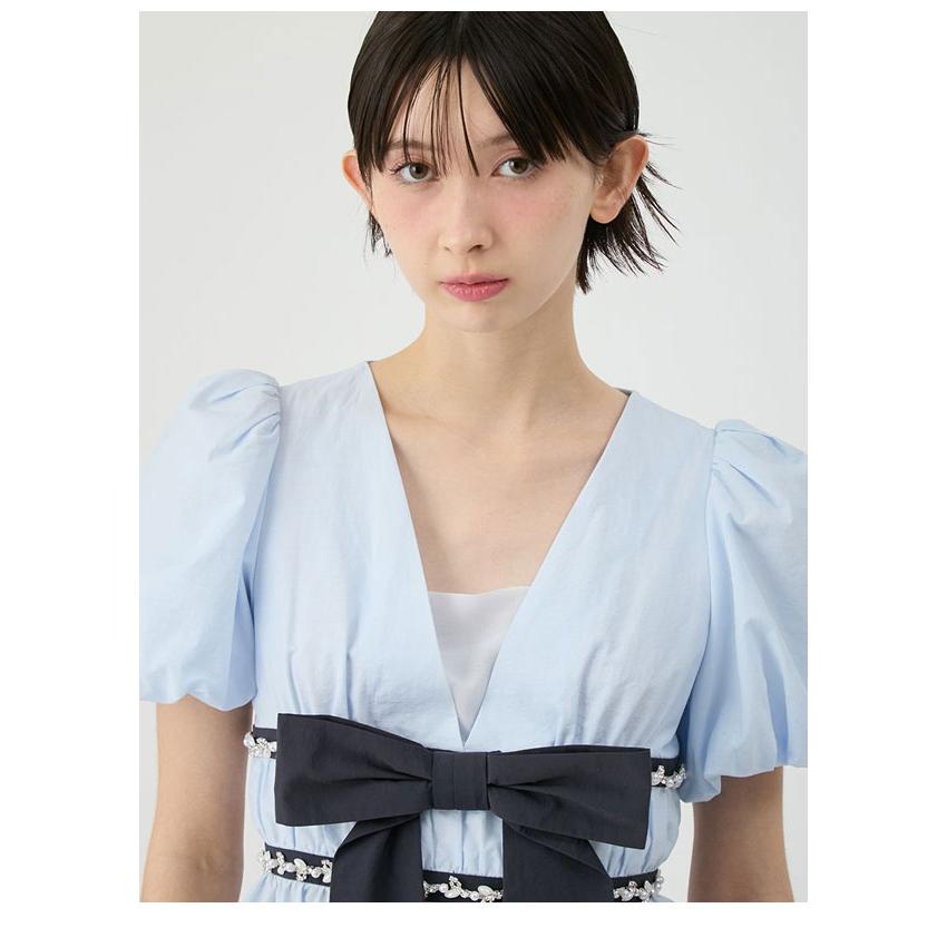 新作10%OFF リリーブラウン LILY BROWN トップス 26春夏 [L.B CANDY STOCK]ペプラムリボントップス 半袖 ミニ丈 リボン lwft262844の画像