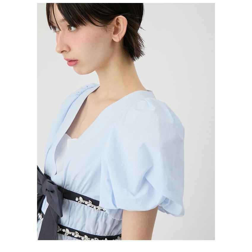 新作10%OFF リリーブラウン LILY BROWN トップス 26春夏 [L.B CANDY STOCK]ペプラムリボントップス 半袖 ミニ丈 リボン lwft262844の画像