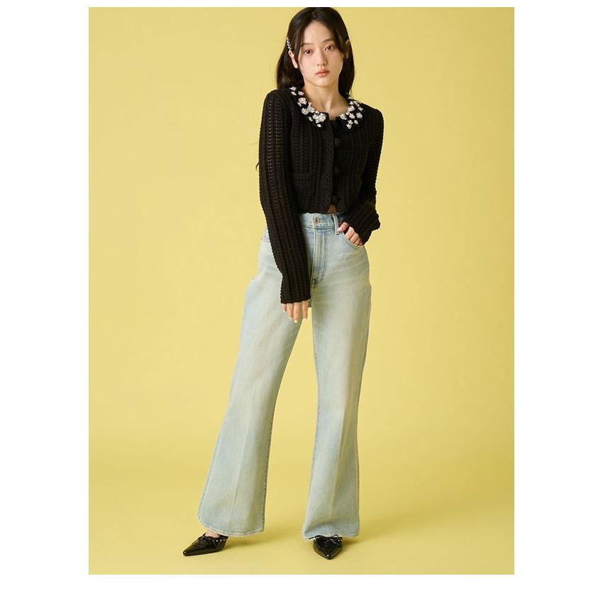 美品♡L.B CANDY STOCK♡リリーブラウン♡ビジュー♡カーディガン L.B CANDY STOCK]クロシェ編みビジューニットカーディガン