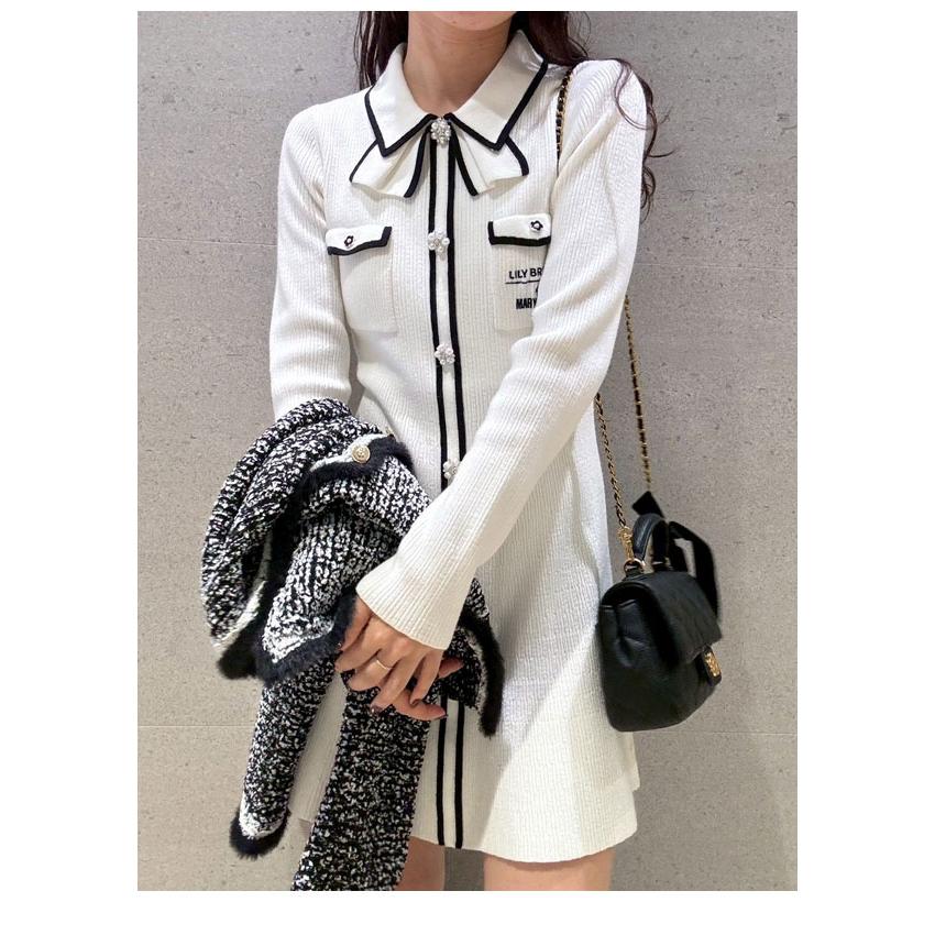 SALE30%OFF リリー ブラウン LILY BROWN ワンピース 25秋冬 【LILY BROWN×MARY QUANT】デイジー釦付きビジューミニニットワンピース 長袖 ミニ丈 マリクワ_10