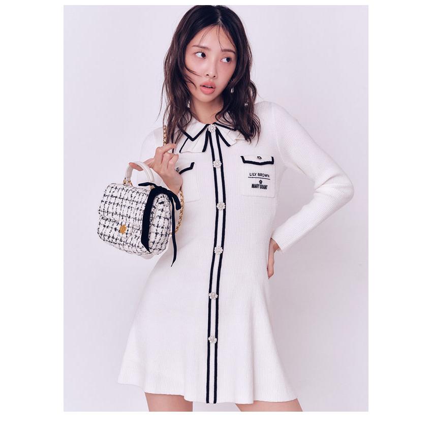 SALE30%OFF リリー ブラウン LILY BROWN ワンピース 25秋冬 【LILY BROWN×MARY QUANT】デイジー釦付きビジューミニニットワンピース 長袖 ミニ丈 マリクワ_4