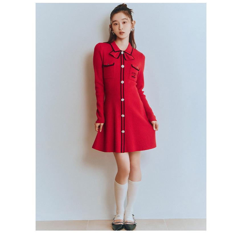 リリーブラウン マリークワント コラボ ミニワンピース レッド LILY BROWN SALE10%OFF リリー ブラウン ワンピース 25秋冬 【LILY