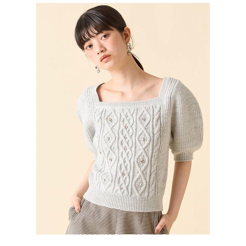 リリーブラウン　LB CANDY STOCK ショルダービジューニットトップス リリーブラウン LB CANDY STOCK ショルダービジューニットトップス
