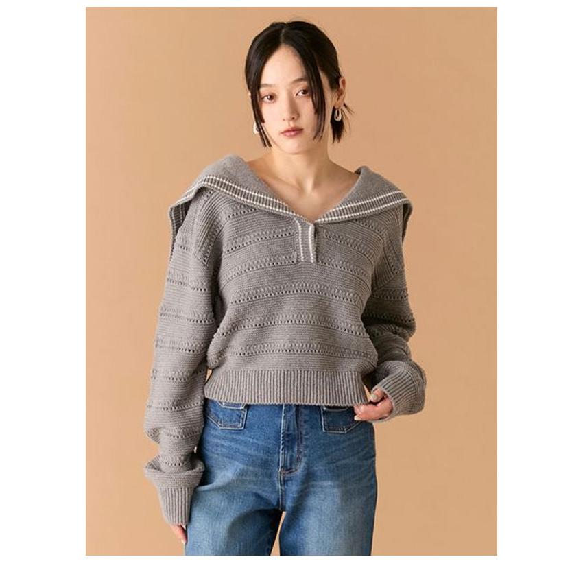 LILYBROWNリリーブラウン大人気セーラーカラーニットトップスグレー リリーブラウン LILY BROWN セーラーカラーニットトップス （GRY） -靴