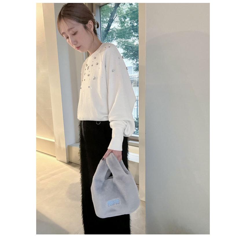 FURFUR（ファーファー）ビジュー付きロゴ刺繍スウェット　ブラック FURFUR（ファーファー） トップス 24秋冬 ビジュー付きロゴ刺繍