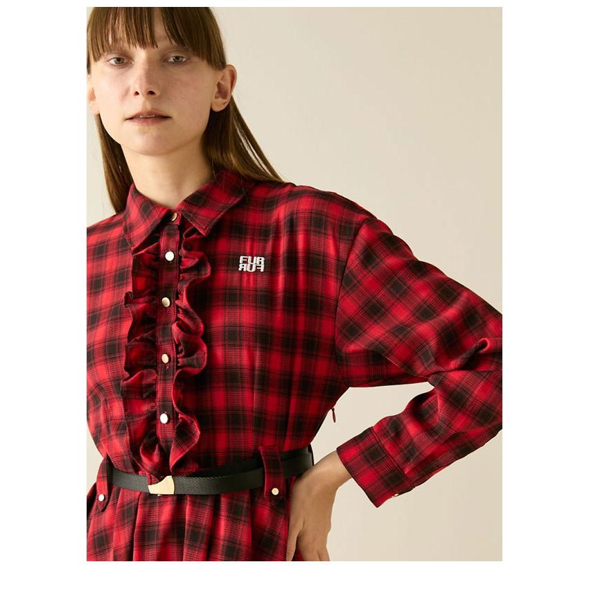 フリル付きファー長袖トップス FURFUR（ファーファー） SALE20%OFF ワンピース 25秋冬 ベルト付き