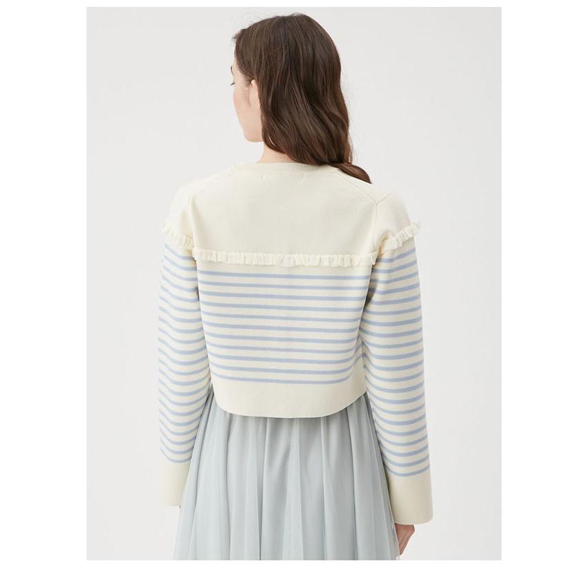 美品 FURFUR フリルバスクボーダーカーディガン 白 青 レディース パール FURFUR（ファーファー） SALE30%OFF トップス 25春夏 フリルバスク