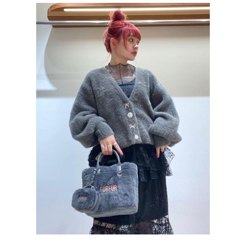 FURFUR ファーファー リボン付き袖口ファーカーディガン Amazon | [ファーファー] リボン付き袖口ファーカーディガン