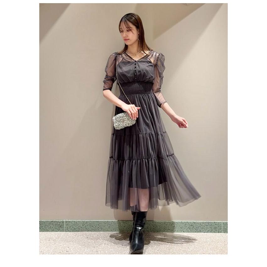 SNIDEL チュール ワンピース ドレス ブルー SNIDEL（スナイデル）の「フラワー刺繍チュールドレス