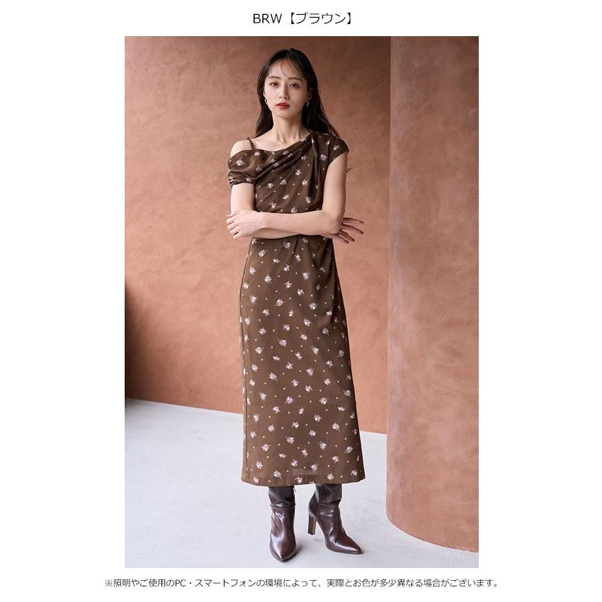 ブラウン フラワープリント ノースリーブ ロングワンピース SNIDEL（スナイデル） SALE40%OFF ワンピース 25秋冬 フラワープリント