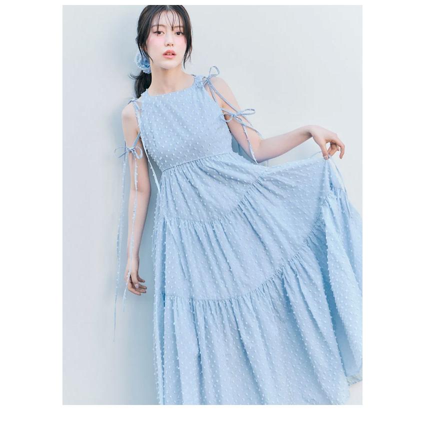 スナイデル SNIDEL ワンピース 26春夏 ドビードットティアードワンピース 5月中旬〜6月上旬予約 マキシ丈 キャミソール swfo262033の画像