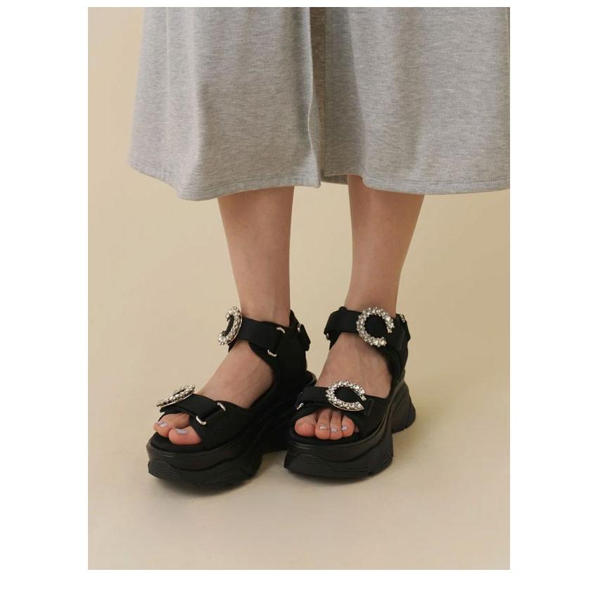 SNIDEL ブラック スポーツサンダル 厚底 SNIDEL（スナイデル） シューズ 26春夏 スニーカーソールビジュー