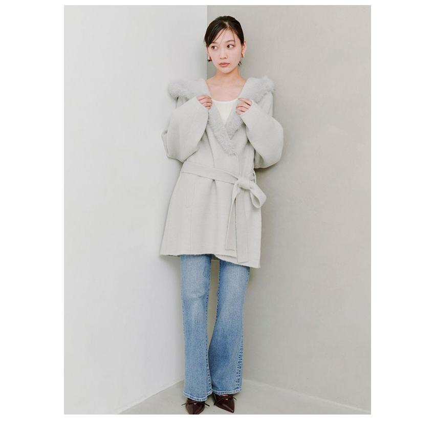 SNIDEL【WEB限定】ファーカラーミドルコート グレー　新品　スナイデル SNIDEL 新作10%OFF スナイデル アウター 25秋冬 ファーフード