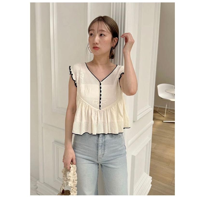 SNIDEL 新作10%OFF スナイデル トップス 25春夏 リボンJQニットプル  