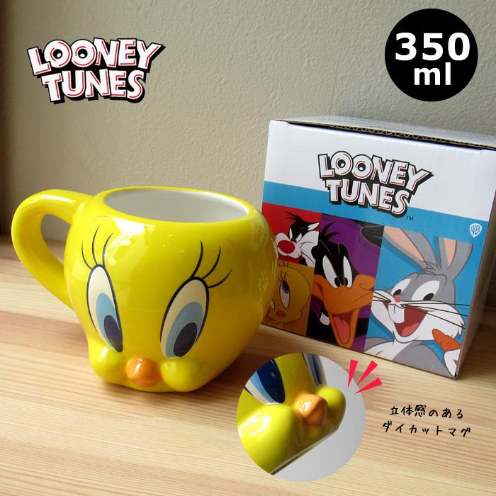 マグカップ トゥイーティ 可愛い LOONEY TUNES フェイスマグ ダイカット フェイスデザイン コップ プレゼント ダブルスリー | サンアート