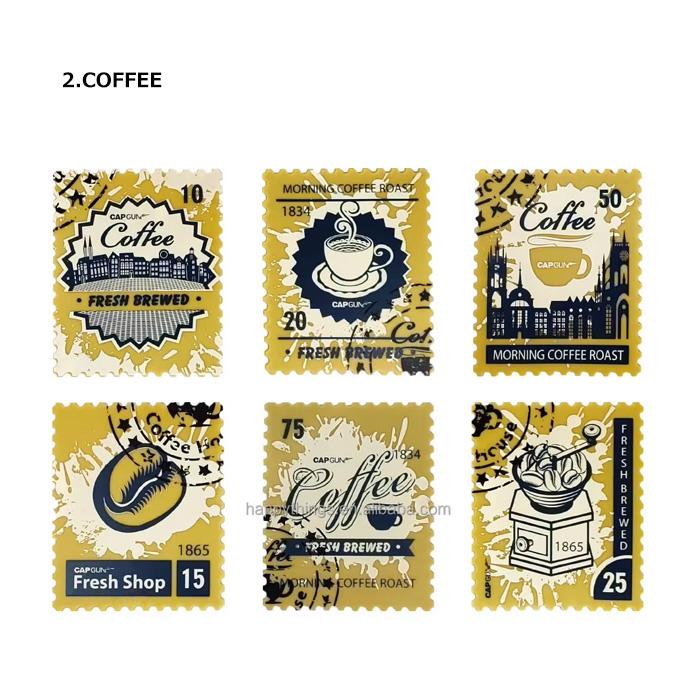 コースター 切手風 6枚入り スタンプ レトロ デザインコースター スタンド付き ユニーク 洗える キッチン雑貨 おしゃれ プレゼント カフェ バー ダブルスリー | ブランド登録なし | 06
