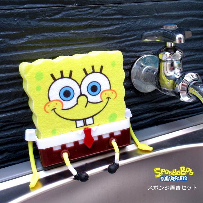 スポンジボブ スポンジ スポンジ置き セット キッチン雑貨 キャラクターグッズ シール付き プレゼント 普段使い ダブルスリー | ブランド登録なし