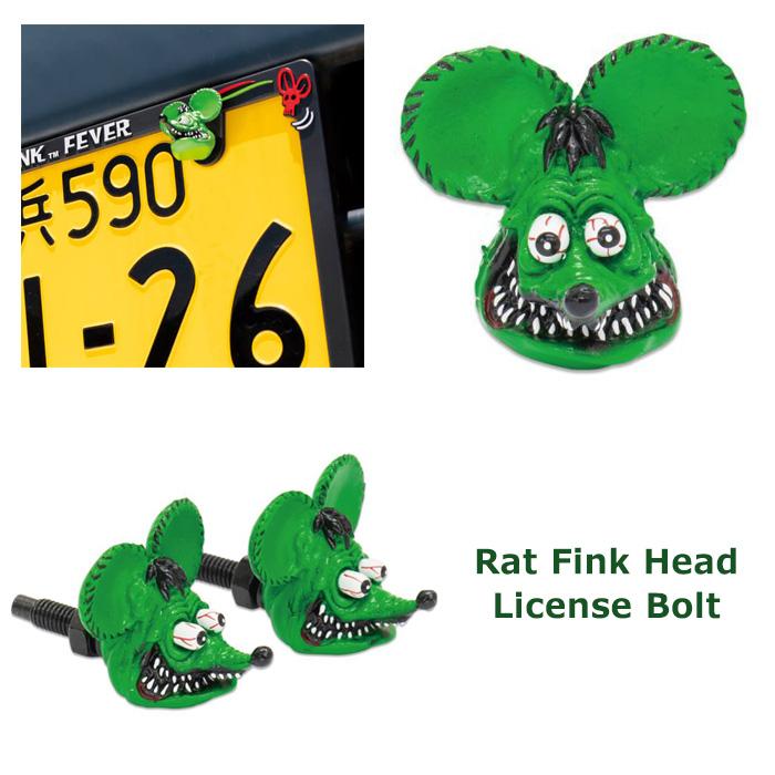 Rat Fink ラットフィンク ヘッド ライセンス ボルト ムーンアイズ 車 車用品 カー用品 2個セット ナンバープレート ネジ カスタム アメリカン雑貨 ダブルスリー | RAT FINK