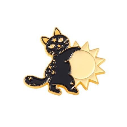 猫のピンバッジ 太陽と月を抱く黒猫 2個セット スター＆サン 可愛い バッグや胸元をおしゃれに演出します ピンバッチ ピンブローチ｜doubutsudaisuki｜08