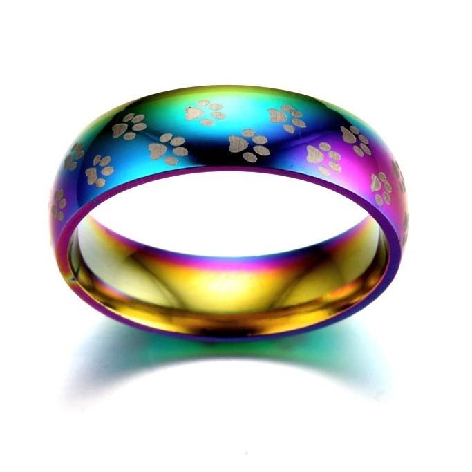 虹色に光る可愛い肉球ファッションリング 指輪 猫 犬 肌に優しい
