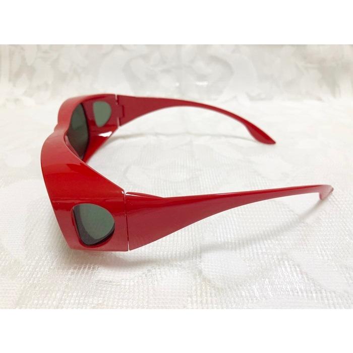 眼鏡の上からかけられる 偏光オーバーサングラス レッドフレーム 赤