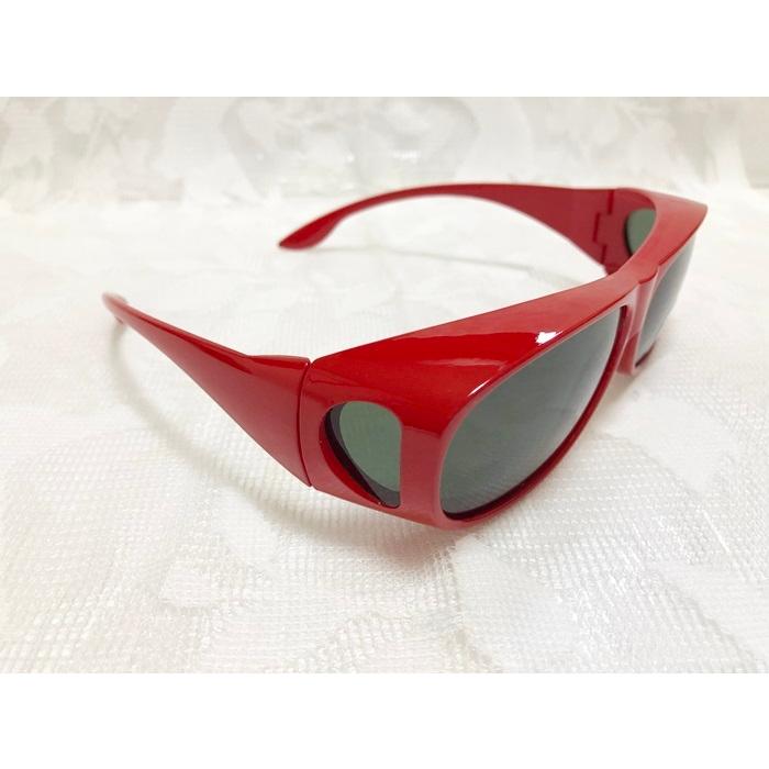 眼鏡の上からかけられる 偏光オーバーサングラス レッドフレーム 赤