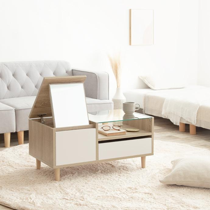 ドレッサー テーブル デスク 木製 白 北欧 おしゃれ スリム 収納 収納付き センターテーブル ローテーブル 鏡台 ドレッサーテーブル コンパクト ロータイプ 75cm |  | 14