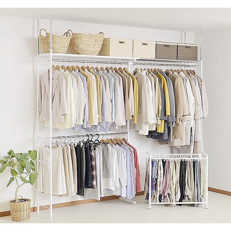 ハンガーラック 突っ張り 2段 頑丈 スリム 収納 伸縮 幅111〜200 奥行