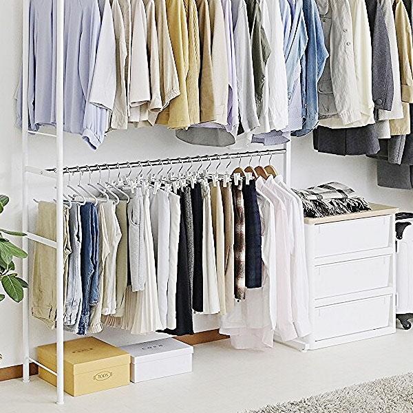 ハンガーラック 突っ張り 2段 頑丈 スリム 収納 伸縮 幅111〜200 奥行