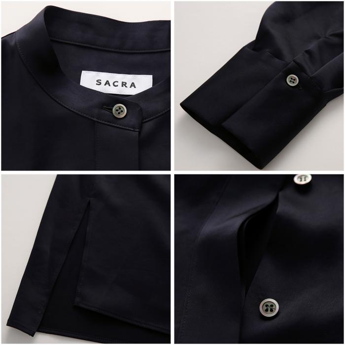 【ネット限定セール50%OFF】SACRA〔サクラ〕 122517071 TRIACE SATIN  SHIRT/トリアセテートサテンバンドカラーシャツ【☆】
