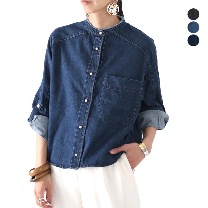 21ssコレクション Blanc Basque ブランバスク 105パールボタンダンガリーバンドカラーロングスリーブデニムシャツ 105 Douceharmonie 通販 Yahoo ショッピング