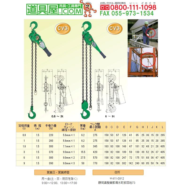 二葉　国産チェーンレバー　定格荷重6.0T　揚程8.0ｍ