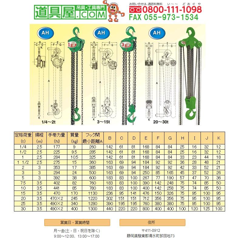 二葉　手動チェンブロック　定格荷重15.0T　標準揚程3.5m