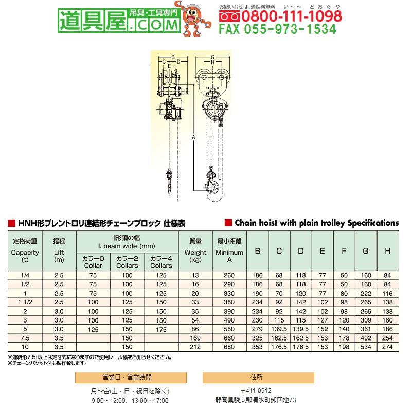 二葉　ギャードトロリ結合式手動チェーンブロック　定格荷重1.00T　標準揚程2.5m