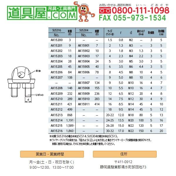 ステンレス製　ワイヤークリップSUS316　適合ワイヤー径26-28mm