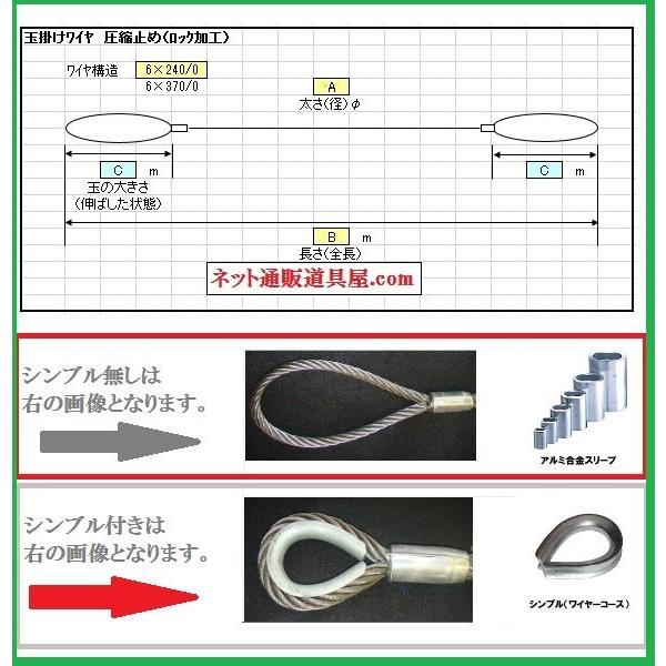 玉掛け 両端シンブル付き 圧縮止めワイヤー6×24O/O 径40mm 最短