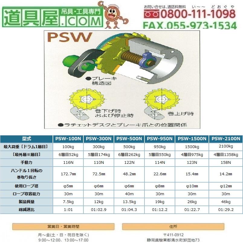 富士製作所 手動ウインチ PSWシリーズ 回転式 最大荷重300kg : 道具屋
