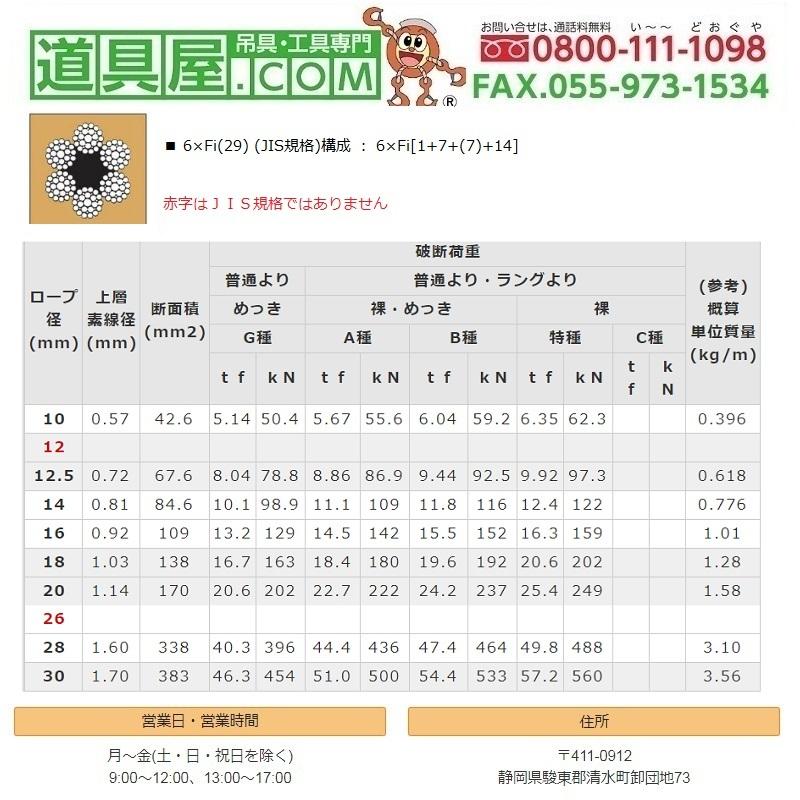 TSK　ワイヤロープ6×Fi29　クロ　径25mm　長さ500m　B種