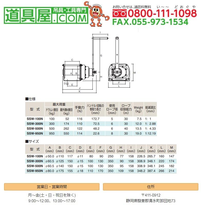 ふじわら　ステンレス製ウインチ　SSWシリーズ　回転式　最大荷重950kg