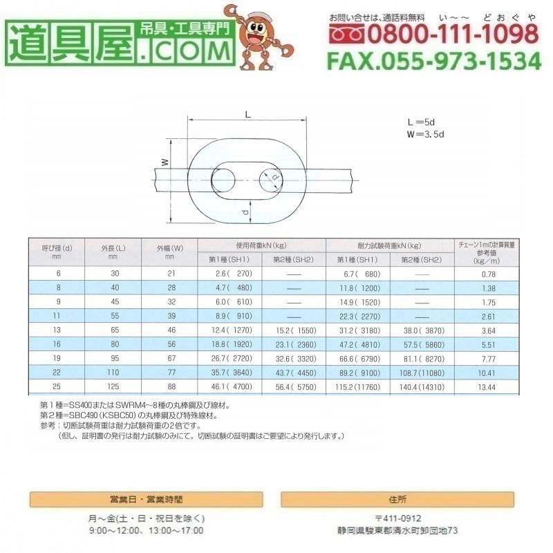 短鎖環チェーン　ドブメッキ　径11mm　長さ30m