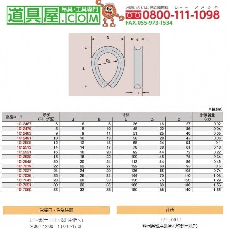 大洋　A形シンブル　鍛造製　適用ロープ径10mm　50個入り　ステンレス