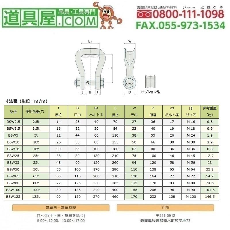 KANSAI 超軽量型 繊維スリング用シャックル 使用荷重80t : 道具