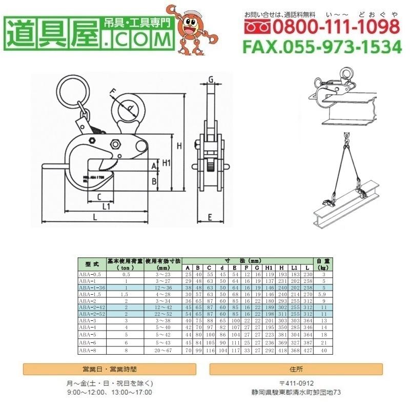 日本クランプ　横つり専用クランプABA型　使用荷重6.0T　範囲5〜43mm