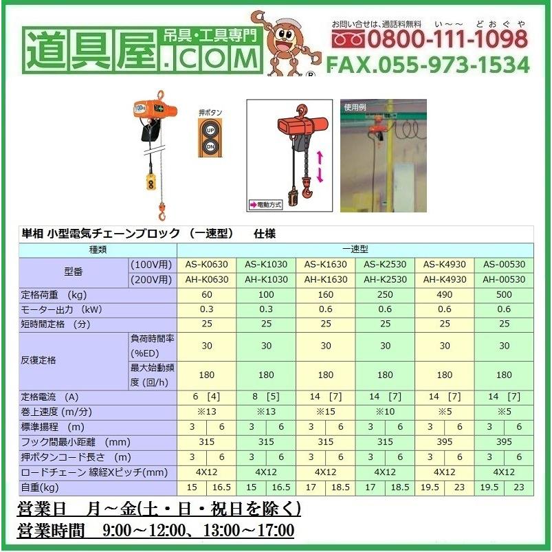 電動チェーンブロック100kg象印α型 単相100V-